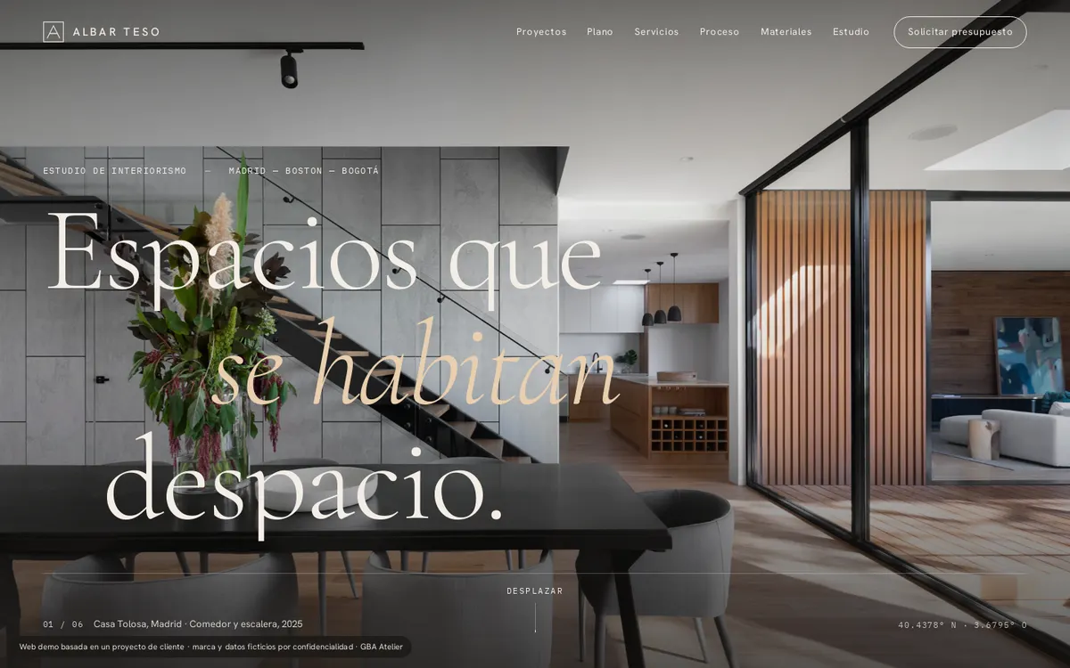 Web demo de Albar Teso, estudio de interiorismo