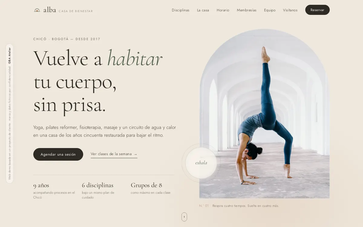 Web demo de Alba, casa de bienestar en Bogotá